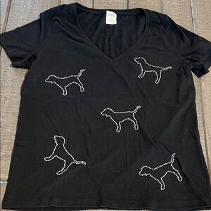 PINK Victoria's Secret Black Dog Embellished Tee Size L